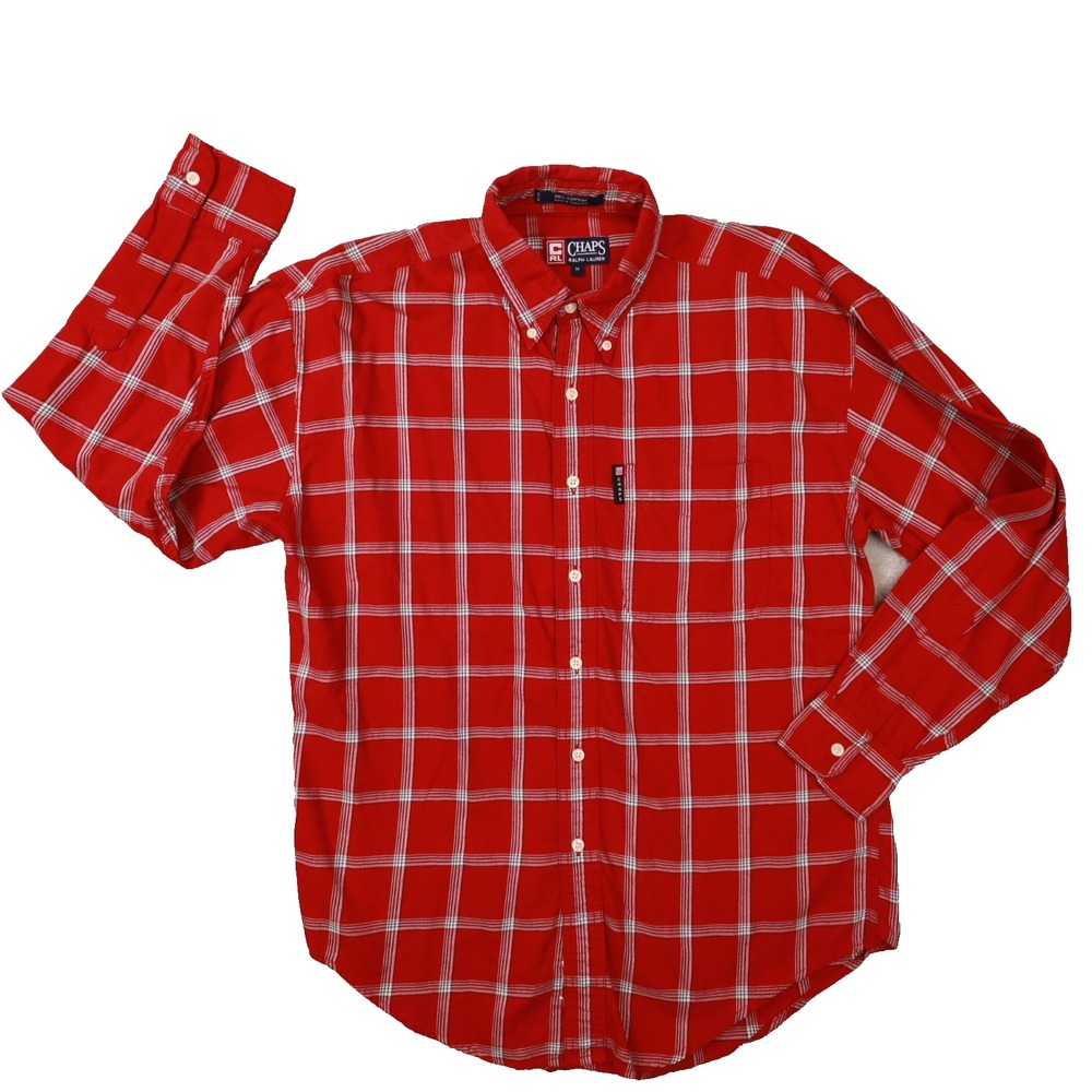 Chaps Ralph Lauren Vintage Red Plaid‎ Button Up Shirt Men's size Medium
